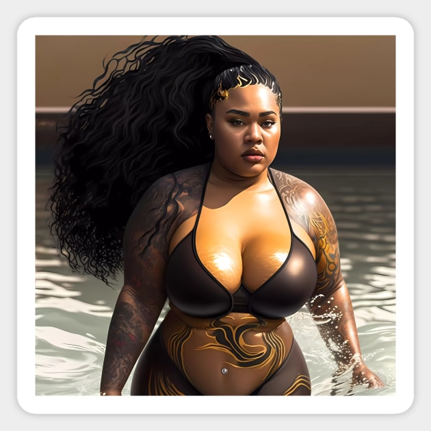 Summer Vibes, Curvy Summer, Curvy and Beautiful Superwoman, Swimmer Athlete. Female are strong. Sticker Sticker by MeatLuvers